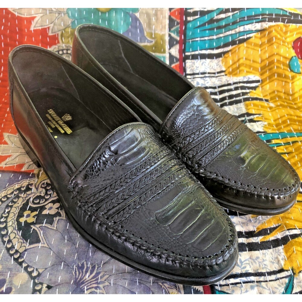 Vtg Stuart McGuire Black leather Loafer, embossed alligator Womens Sz 7M ~ Italy